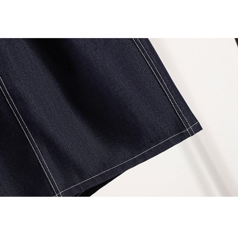 DIMANAF 2026 Summer Plus Size Women Skirts Elastic Waist Oversize Casual Fashion Lady Long Skirts Denim Cotton Solid Blue