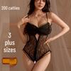 Women's French Mesh & Lace Erotic Lingerie Bodysuit with Bow