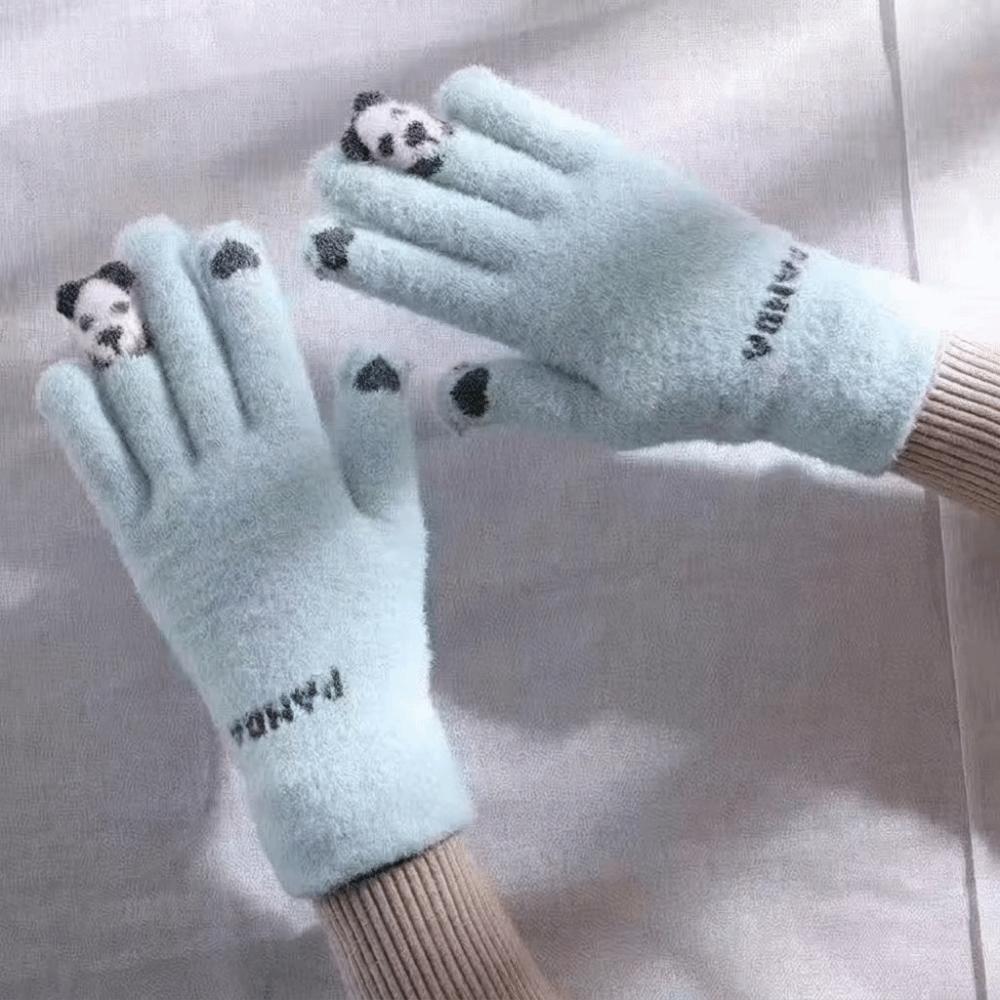 Knit Fabric Crystal Fleece Knitted Gloves One Size Thick Warm Gloves For Students