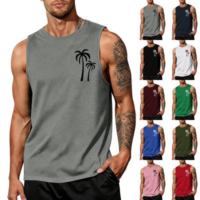 Camiseta sin mangas de cuello redondo para hombre con estampado de árbol, ajuste casual relajado, camisa de algodón suave para verano