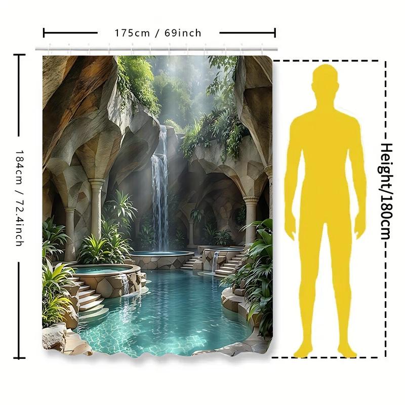 Squisita Tenda da Doccia Oasis Tropicale con Cascata e Vegetazione Rigogliosa per Arredo Bagno Trasforma lo Spazio Facile da Pulire