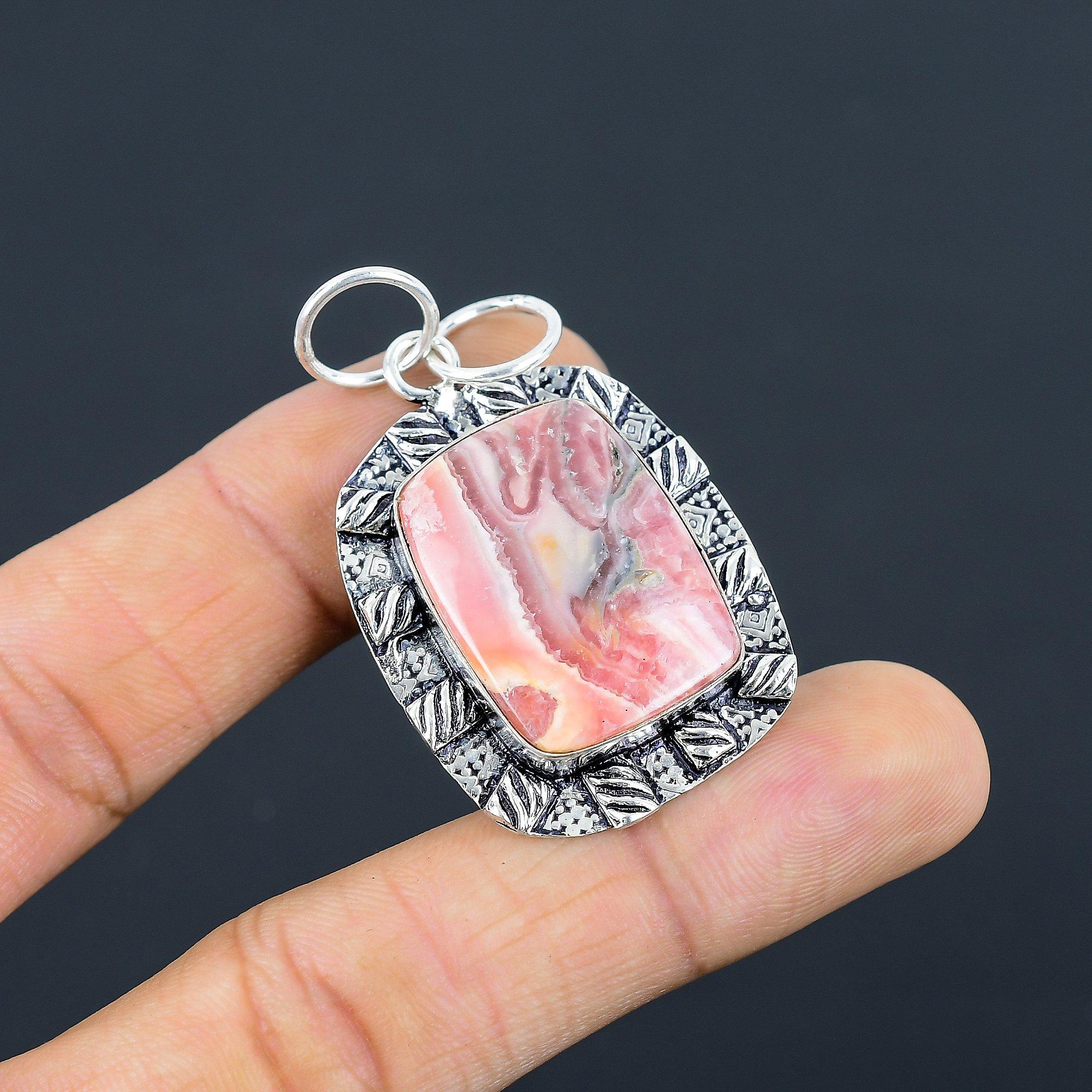 

Birthday Gift For Her Natural Rhodochrosite Gemstone Pendant 925 Sterling Silver