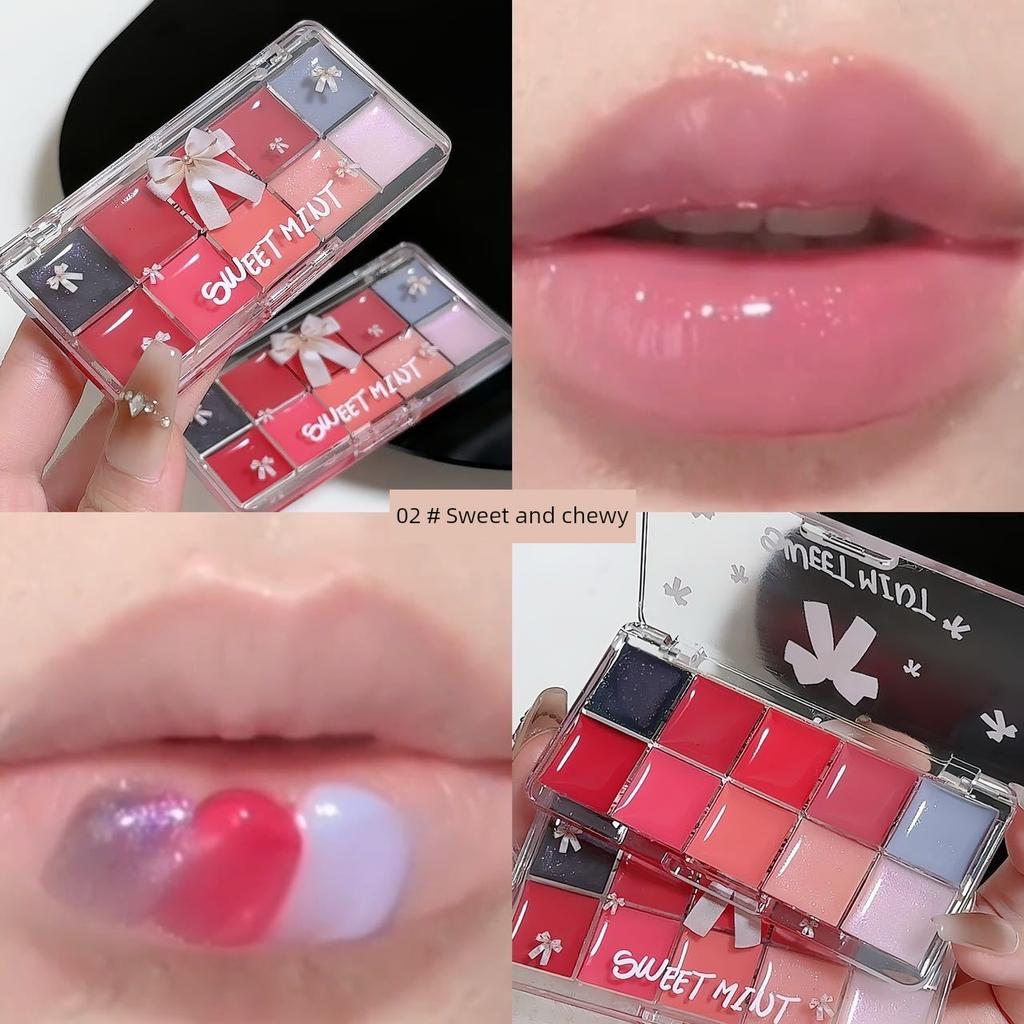 DIY Lipstick Ten-Color Lip Jelly Palette, Glossy Mirror Finish Self-Adjustable Lip Glaze, Nude Color Series, Layered Application, Plump Lip Gloss