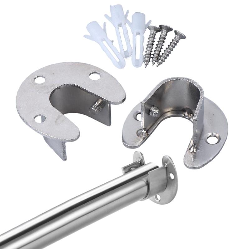 1/2Pcs Curtain Rod Tube Hook Fixed Support Bracket Seat Stainless Steel Flange Seat Wardrobe Hanger Rod Fixing Hardware Parts