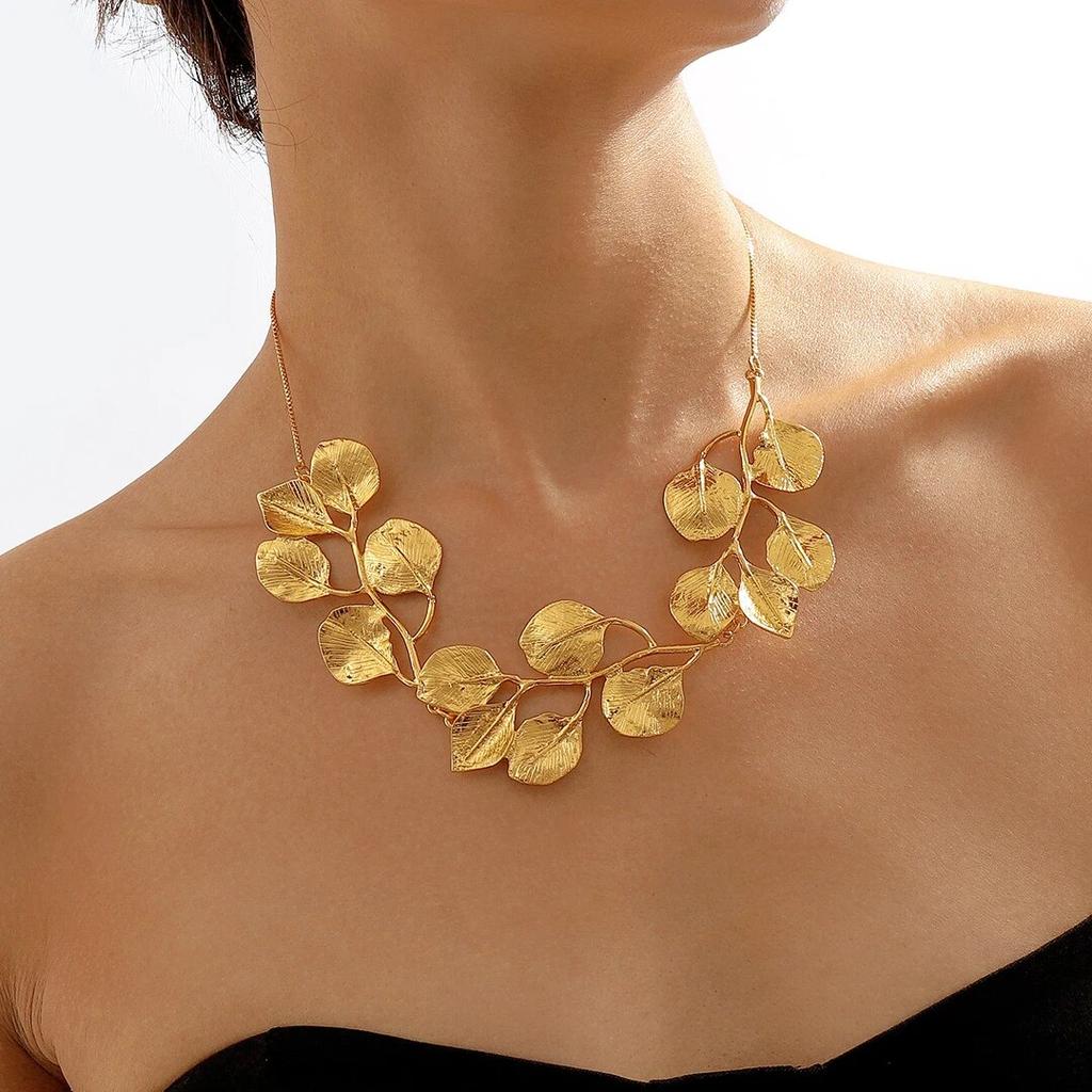 Ingemark Exaggerated Leaf Pendant Choker Necklace for Women Vintage Adjustable Box Chain Collares Grunge Jewelry Steampunk Men