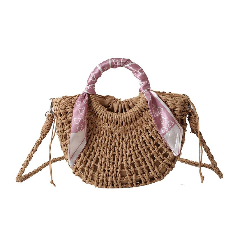 

New fashionable and exquisite semi-round woven flower contrasting color women s small square bag single shoulder messenger bag