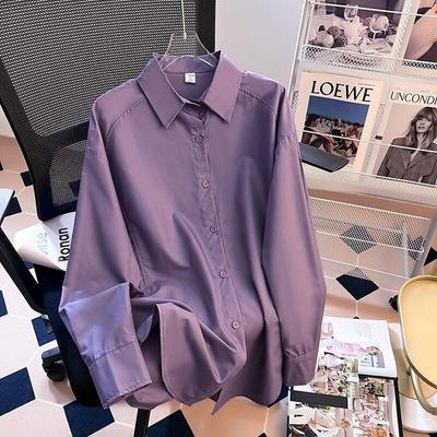 Dámské oblečení Jednobarevná Elegantní Nová Fialová Košile Stylový Volný Střih Unikátní Top s Dlouhým Rukávem Módní Tričko