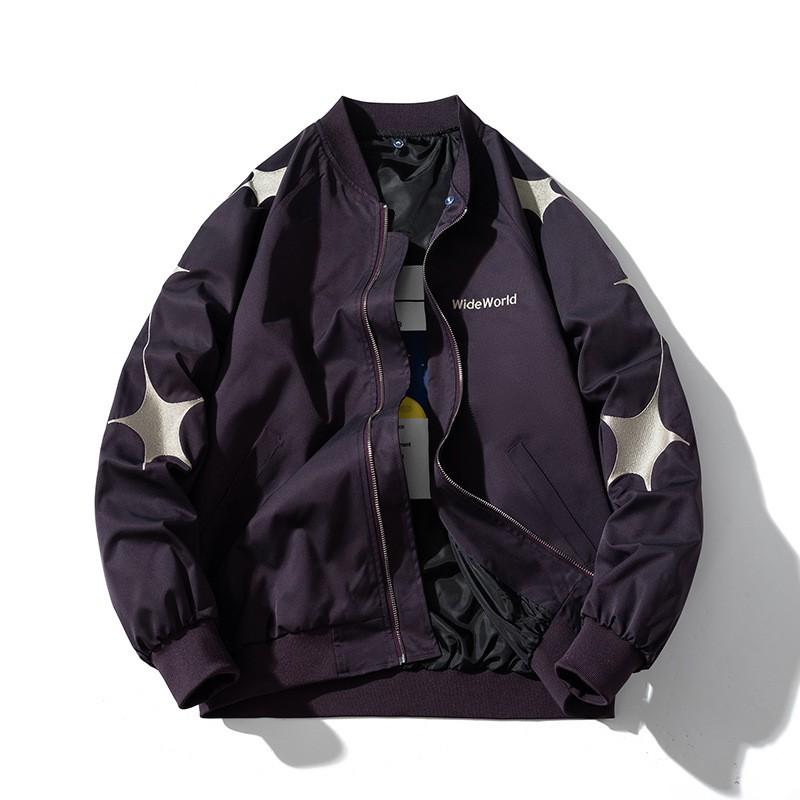 Star Embroidery Bomber Jacket Men Women Streetwear Casual Padded Baseball
