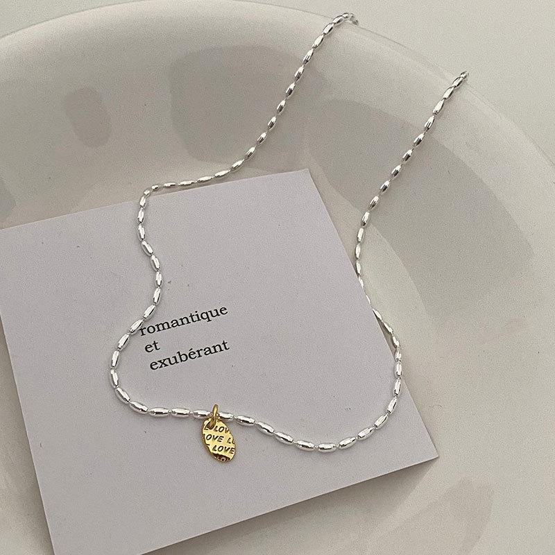 Women s Retro Rice Grain Round Pendant Necklace - Simple Temperament Clavicle Chain Sweater Chain