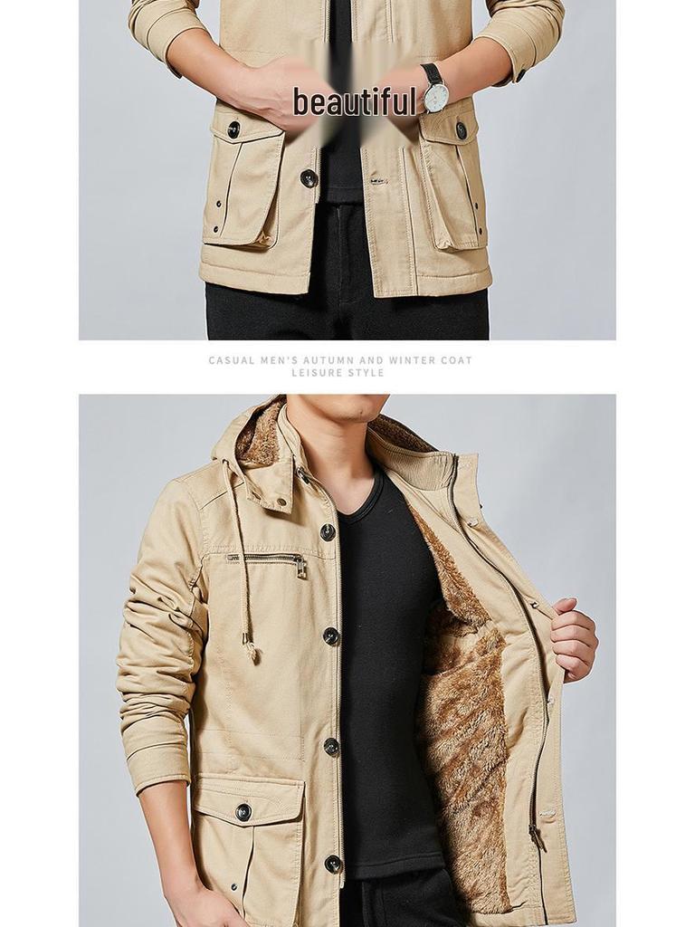 Men's Fleece Lined Windbreaker: Washed Cotton, Korean Style, Plus Size, Autumn/Winter 2022