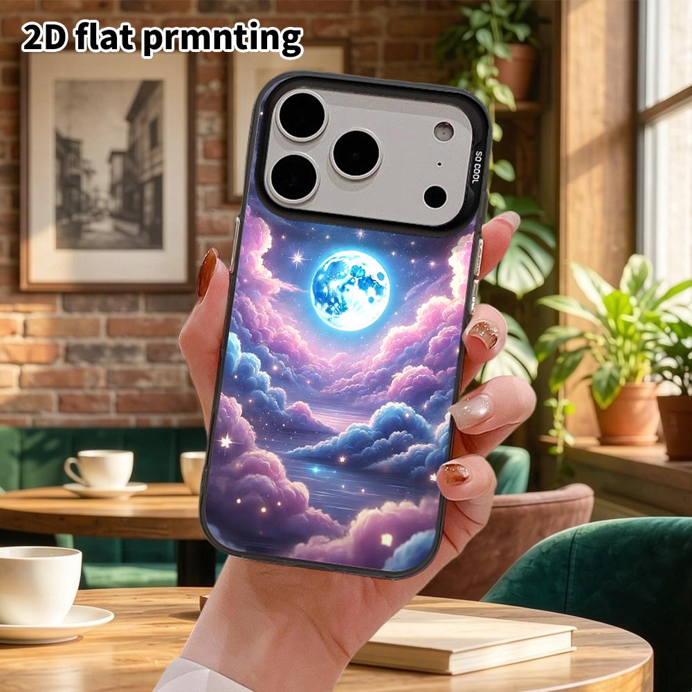 Phone Case: 2D flat design suitable for iPhone 18, 17, 16, 15, 14, 13 Pro, color silver protective case, couple style, Blue Moon Cloud Sea, Christmas 