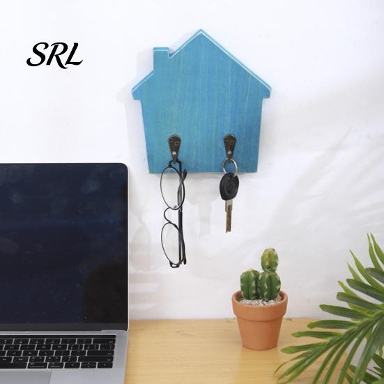 No Damage Wall Mounted Hooks Wood House Shape Storage Hook, Strong Traceless Adhesive Decorative Solid Hangers American Style Hanger for Home Entryway