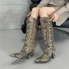 Fashion New Mixed Color Snake Patterned Side Zipper Knee High Boots Autumn Winter European American Fashion Pointed High-heel Long Boots