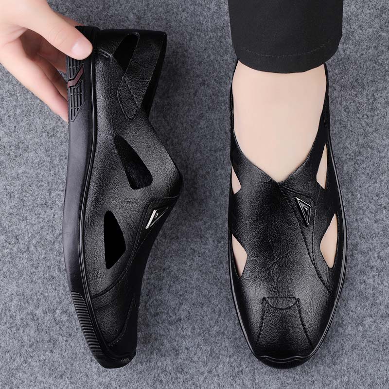 Summer Men Sandals Genuine Leather Mens Casual Shoes Outdoor Men Luxury Sandals for Men Beach Flats Classic Mens Slip on Loafers