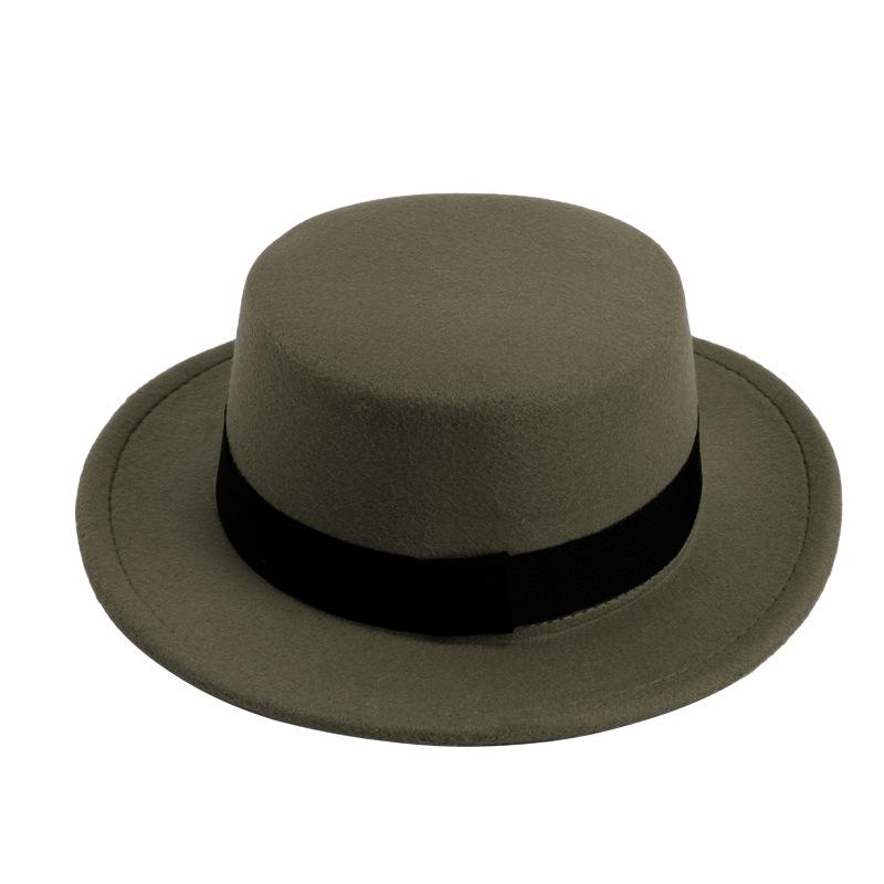 British Style Imitation Woolen Flat Top Top Hat Retro Felt Jazz Hat Versatile Clothing Hat LM-
