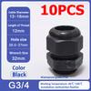 10Pcs Waterproof Cable Gland NPT 1/4 NPT 1/2 NPT 3/8 American Nylon Cable Joint Black Flame-retardant 4-25mm Wire Connector IP68