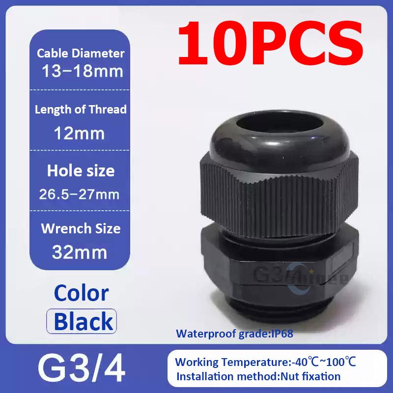 10Pcs Waterproof Cable Gland NPT 1/4 NPT 1/2 NPT 3/8 American Nylon Cable Joint Black Flame-retardant 4-25mm Wire Connector IP68