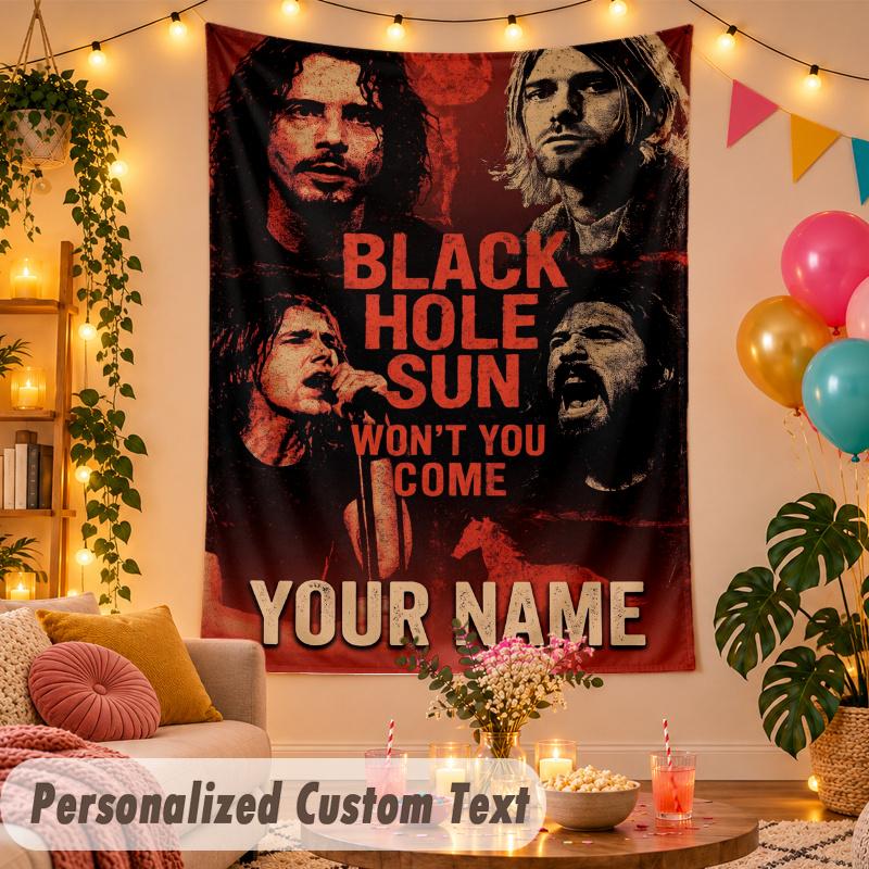 Soundgarden Personalized Wall Tapestry Custom Name Text Polyester Hanging Decor Home Room