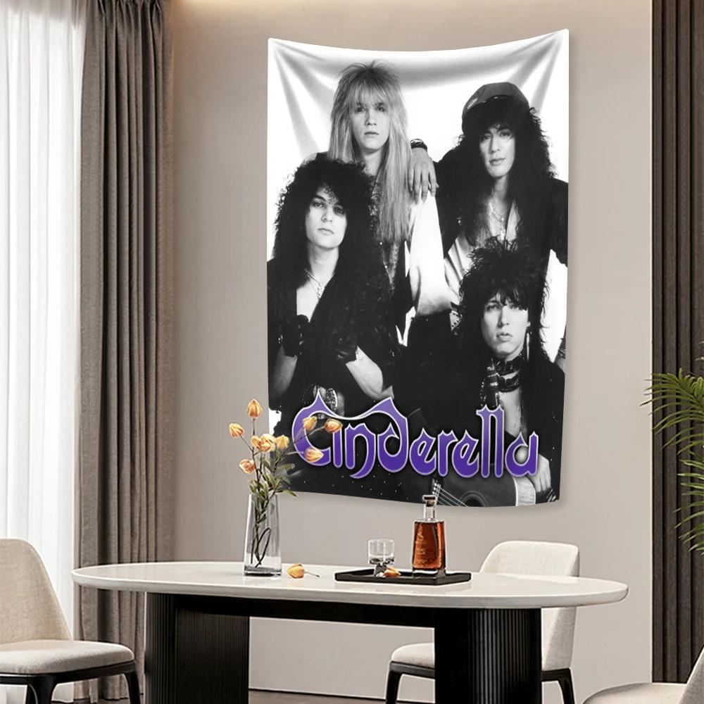 Retro Rock Band Tapestry Cinderellas Heavy Metal Music Poster Home Decor Bedroom Dorm Background Cloth Concert Banner Fans Gift