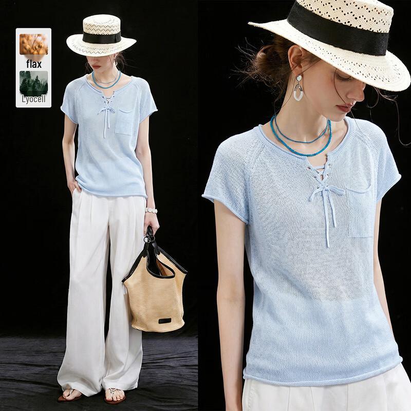 Women s Relaxed Fit Tencel Linen Blend Knit T-Shirt M
