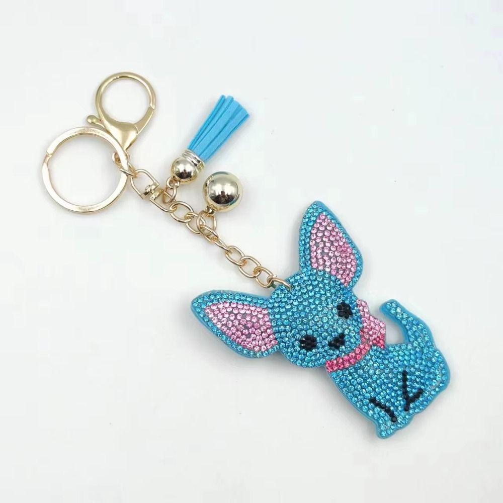Bag Pendant Dog Keyring Cute Animals Crystal Keychain Girl Friend Chihuahua Keychain  Women Girls
