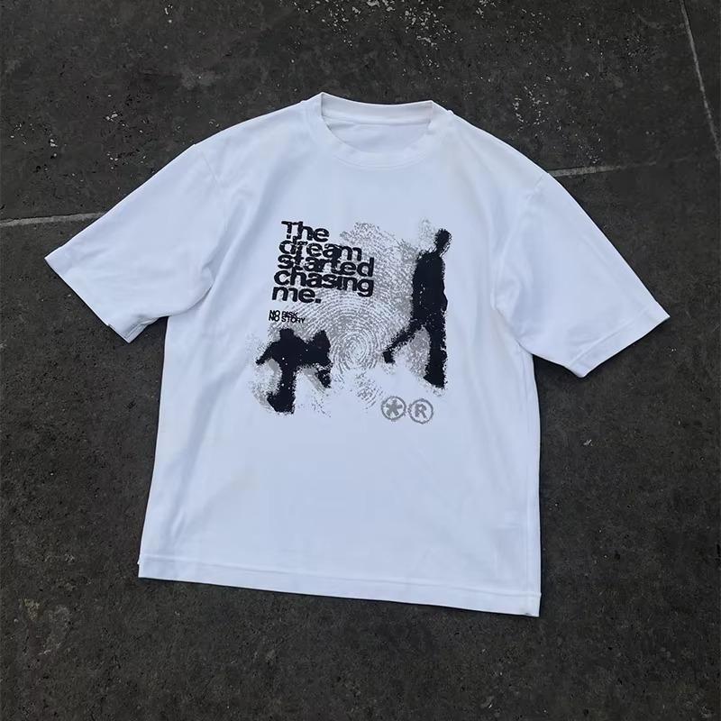 Women Tshirt Cotton Short Sleeve Shadow Print Y2k Top Tees Harajuku Streetwear Vintage Graphic Korean Aesthetic Clothing