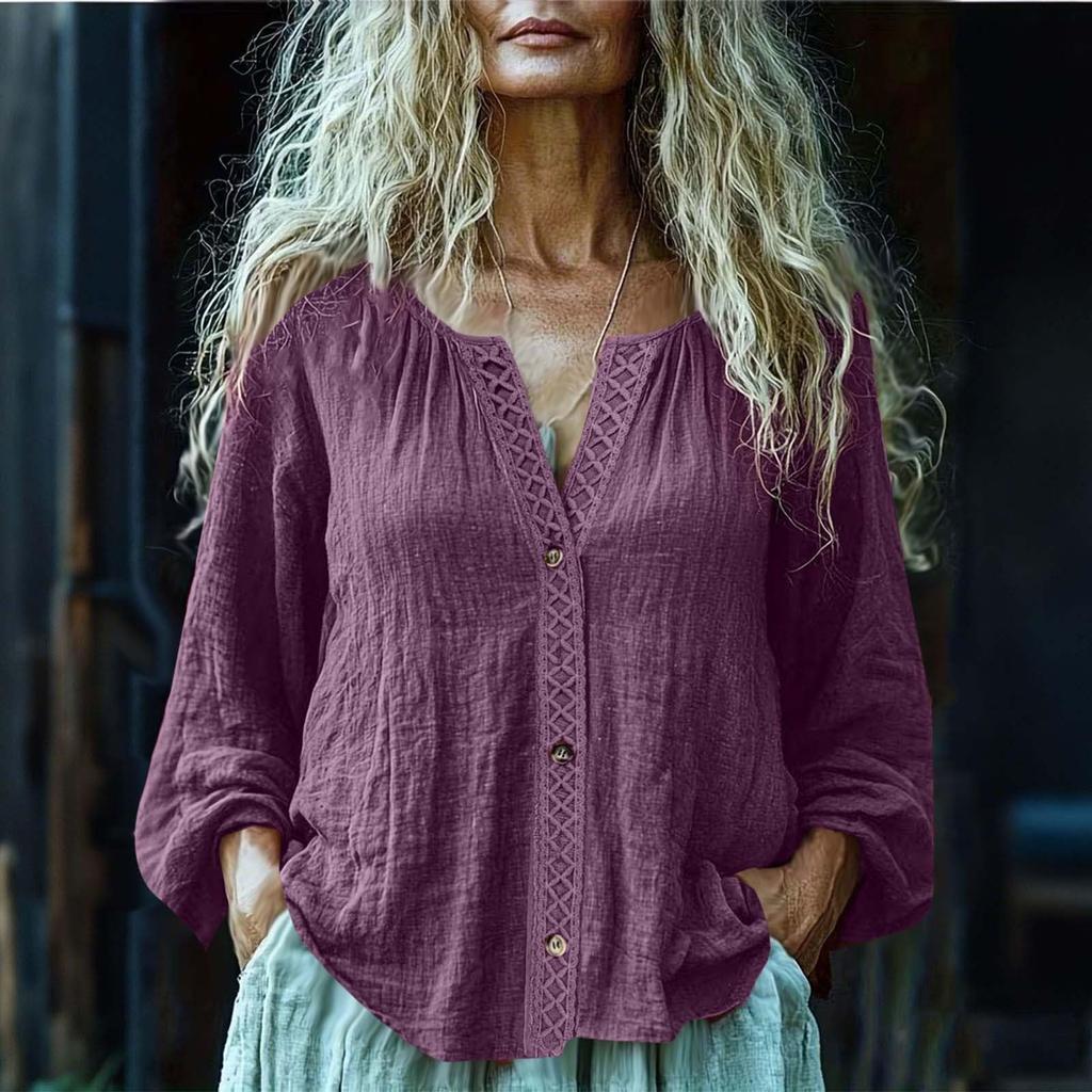 Fashion Women's Linen Shirt Casual Long Sleeved Top For Spring And Summer