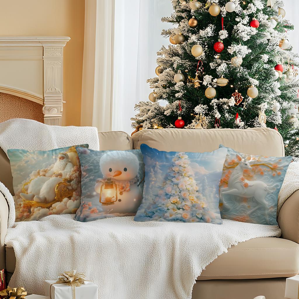 Blue Dreamy Christmas Theme Pillowcase Bedroom Sofa Cushion Cover 100% Polyester Living Room Cushion Pillowcase Home Decor