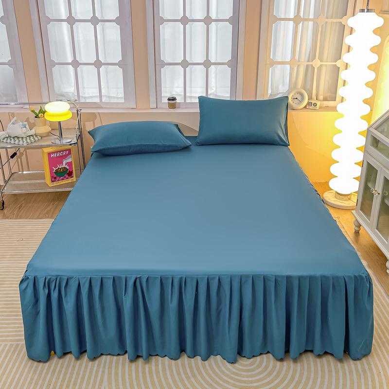 Bed Skirt with Pillowcase Solid Color Bed Cover Soft Bedspread Elastic Mattress Protector Ruffles Bed Linen Falda De Cama