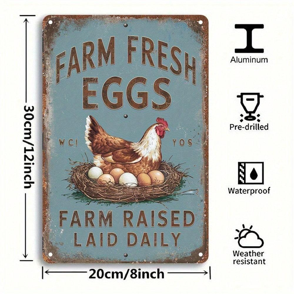 Vintage Farm Fresh Eggs Rustic Chicken Metal Sign 12x8 Inch Kitchen Wall Decor Aluminum Plaque