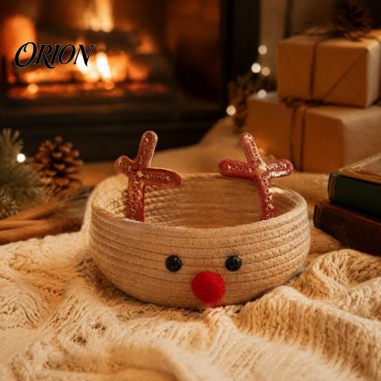 Weihnachtsszene Dekor Aufbewahrung Niedlicher Rentier Baumwollseil Geflochtene Box, Große Kapazität Weicher Atmungsaktiver Stoff Aufbewahrungsbehälter Korb, Dekorative Kleinteile für