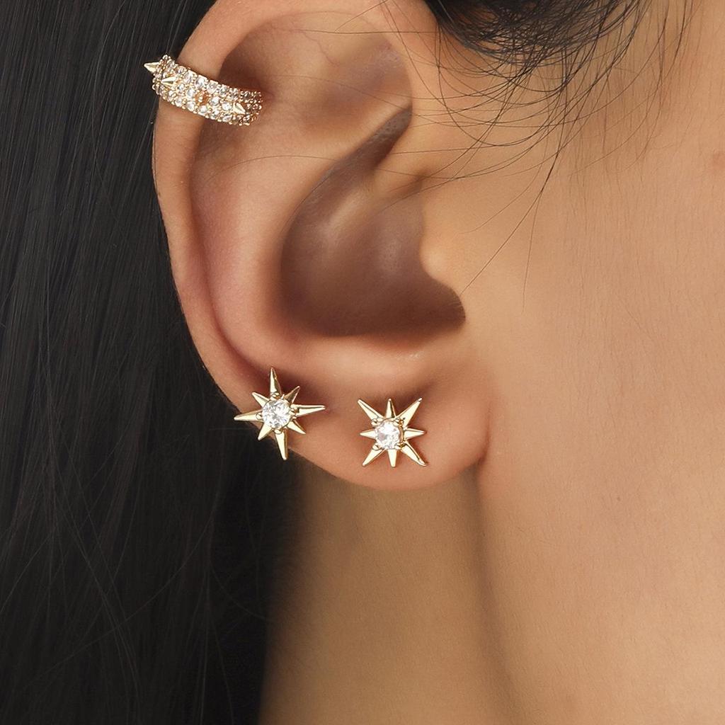 2021 Minimalist Rhinestone & Pearl Ear Cuff Set: Star, Leaf, Flower, Geometric Non-Piercing Zircon Studs