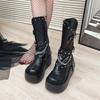 Fashion Designer Rivet Women Trouser Legs High Wedges Boots Fashion Punk Style Shoes Autumn Winter Thick Heel Ladies Knight Long Booties