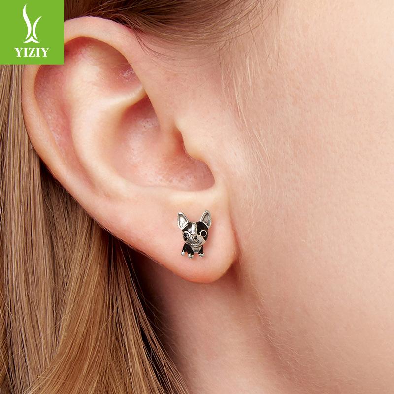 French Dou Stud Earrings S925 Sterling Silver Cross-Border Fashion Exquisite Cute Puppy Ear Jewelry Direct Sales