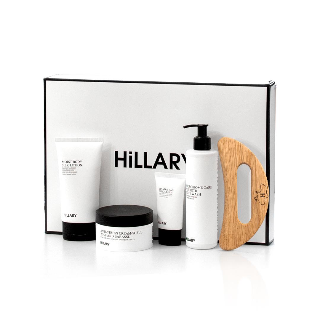 

Набір шовкового догляду за тілом із дерев яним скребком Hillary Perfect Silk Body Care + Gua Sha