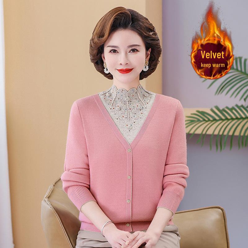 2024 Women's Winter Fleece Layered Look Sweater: Cozy Thick Base Top for Middle-Aged & Elderly