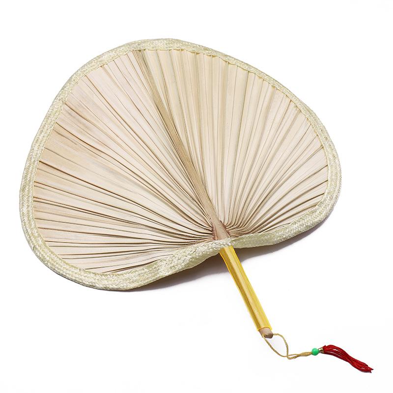 Liangshun Handmade Large Cattail Palm Leaf Fan with Curved Handle