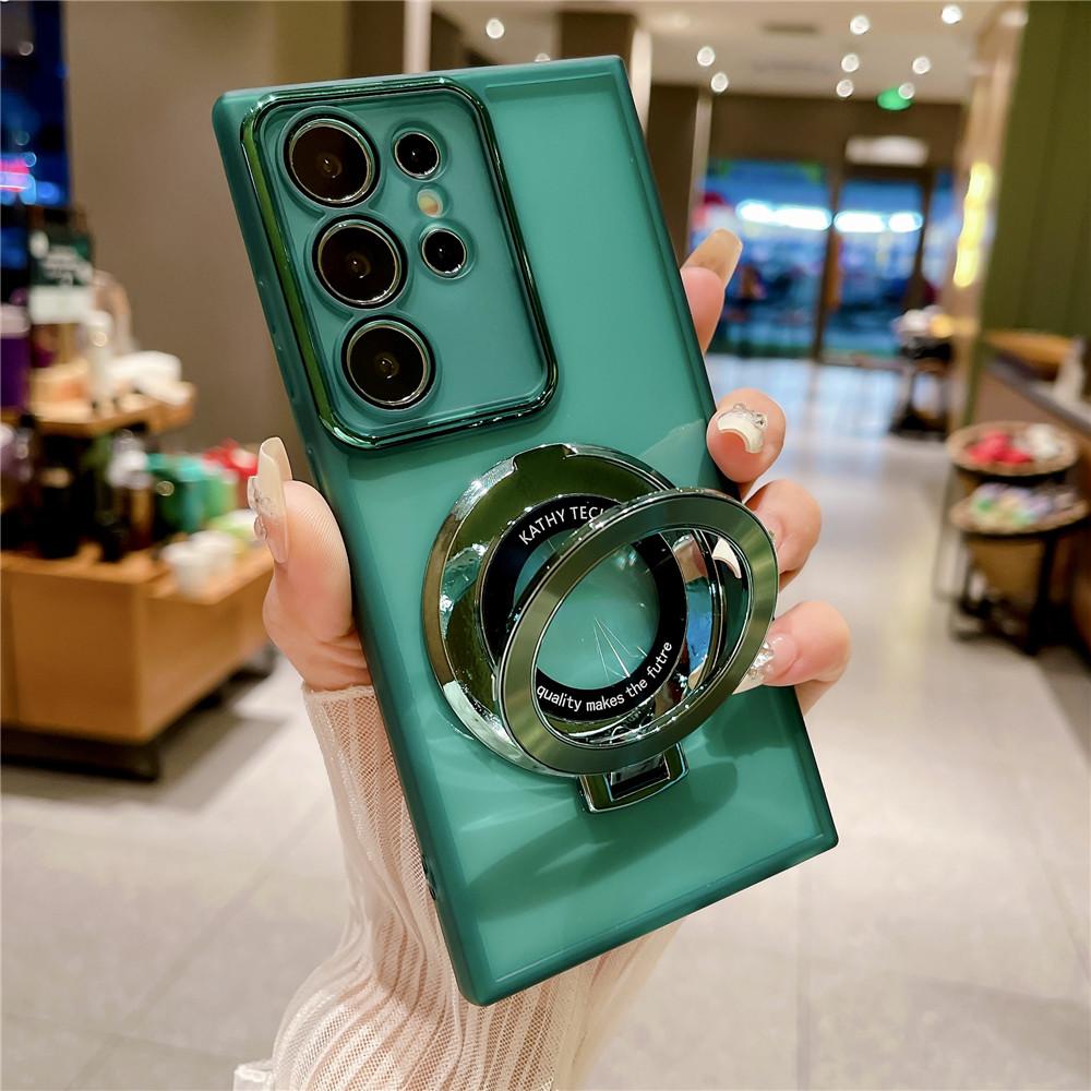 Luxury Plating Holder Case For Samsung Galaxy S24 S23 S22 Plus Ultra S23FE S21FE S20FE M13 M33 M14 M54 Soft Clear Stand Cover