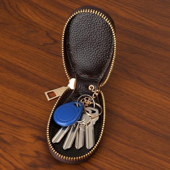 Faux Leather Car Key Case with Hanging Buckle Keyring Chain Portable Remote Key Fob Holder Zipper Bag Protector Pouch Wallet CLE