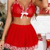 Popular Christmas lace lingerie suspender skirt temptation three-piece set