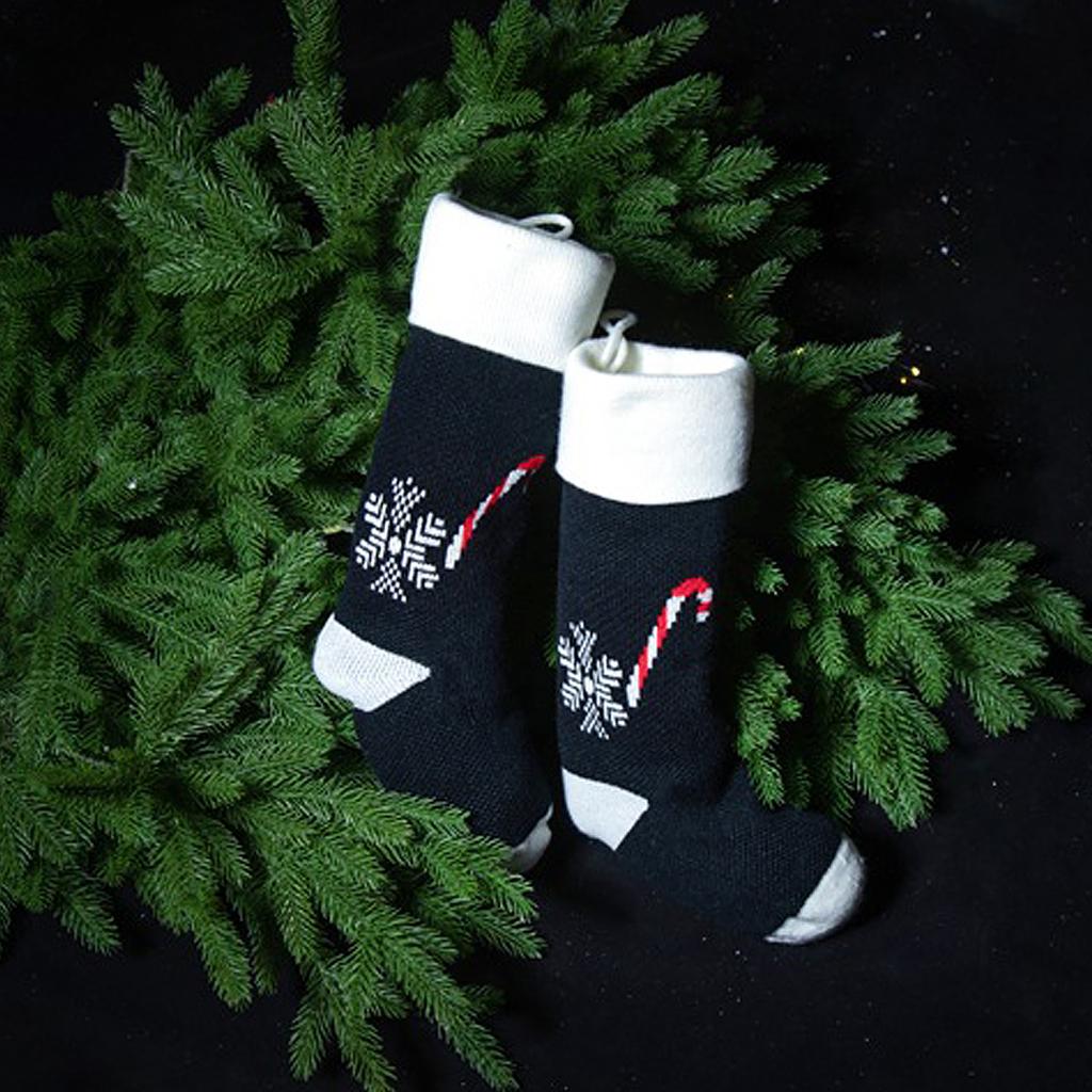 Black Candy Cane Snowflake Knitted Plush Decorative Stocking Yarn Christmas Stocking Pendant