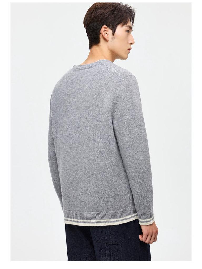 Men's Cashmere Blend Round Neck Faux Two-Piece Knit Sweater, 2025 Autumn/Winter Edition, Warm Solid Color Base Layer