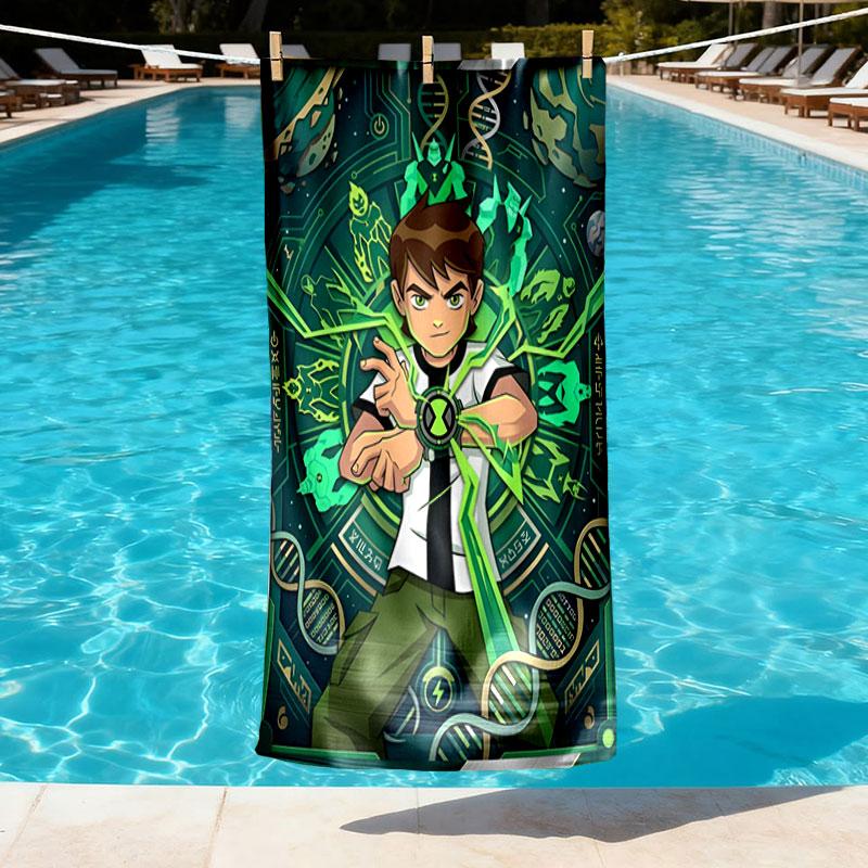 Ben 10 Cartoon Print Beach Towel Design, Soft, Lightweight. for Home Bathroom, Spa, Pool, Yoga, Surfing, Camping, Gift for Family, Friend