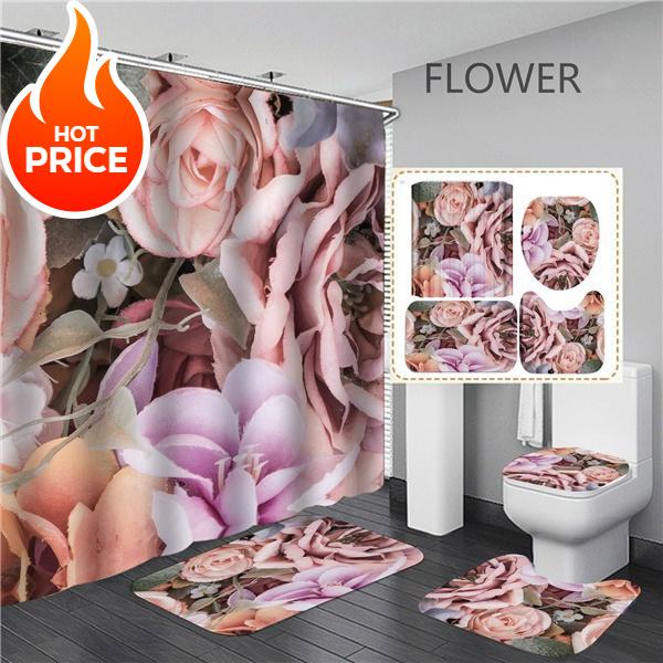 

2026 4 шт. Скандинавский Растение Инс Набор занавесок для душа для ванной комнаты Крючок без пробивания Нескользящий коврик Прочная занавеска для душа Коврик для пьедестала Крышка для унитаза Коврики для ванной 4pcs