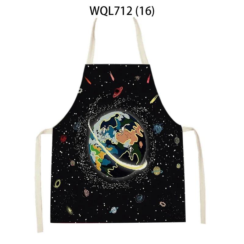 Rocket Planet Print Kitchen Apron for Women Creative Universe Style Baking Accessories Cooking Apron Household Cleaning Pinafore