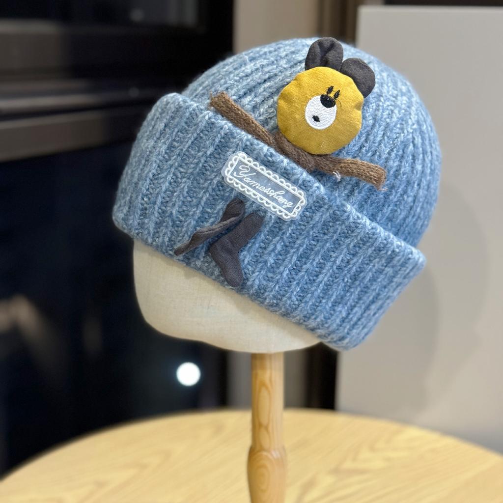 New Knitted Hat Female Cartoon Bear Winter Casual Warm Thickened Cute Ear Protection Hat Versatile Baotou Hat Trend