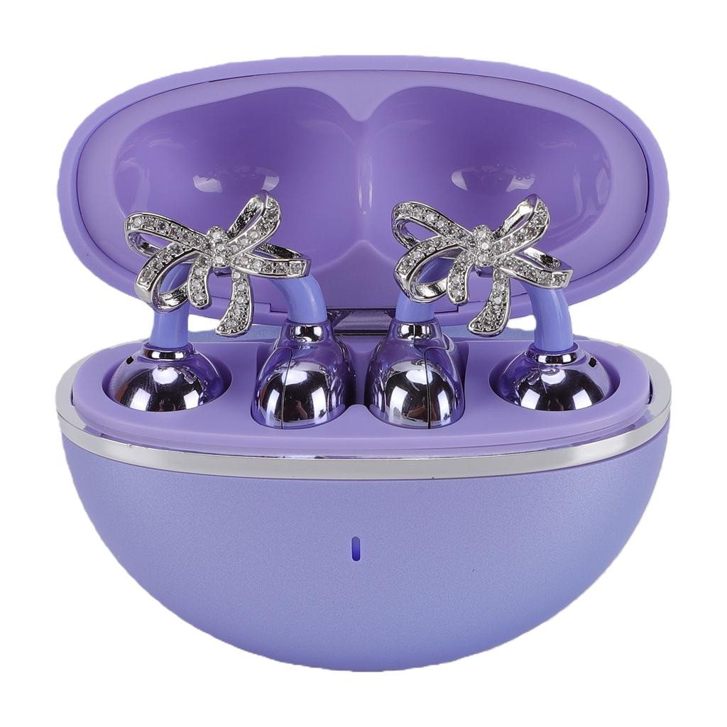 Clip On Earbuds Wireless BT Sports Headphones with Crystal Bow Buckle Noise Reduction Ear Clips Purple Gradient