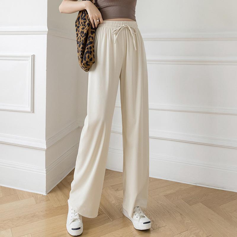 GMXIA Women's Ice Silk Pants Women's Summer Slim Draping High Waist Loose Straight Pants Floor Length Casual Wide Leg Pants