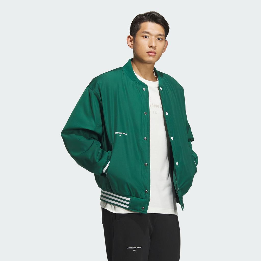 Adidas Casual Baseball Collar Striped Cotton Jacket Men Tops Forest-Green White IZ1601