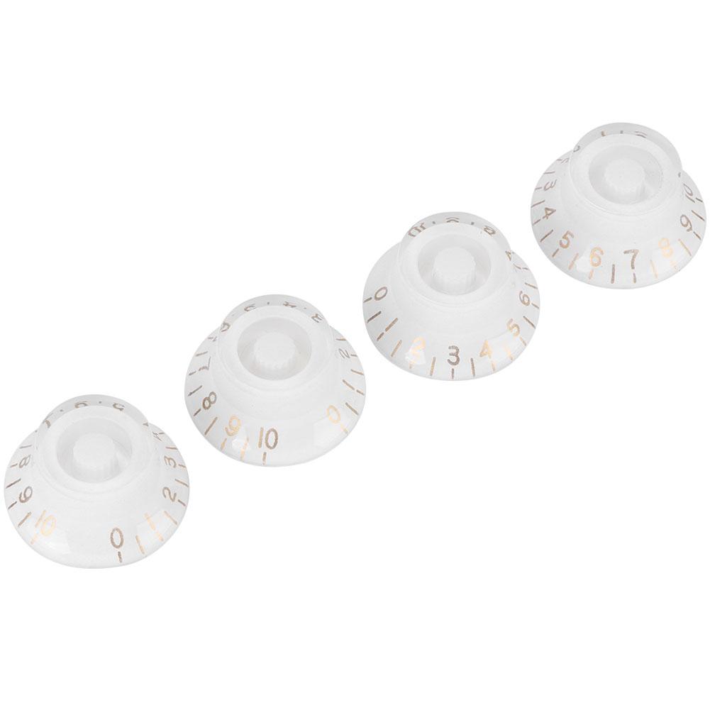 4Pcs Tone Control Knob Transparent Bell Volume Musical Instrument Accessories forGuitar BassWhite with Gold Letter